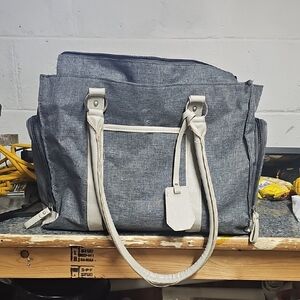 Gray Breast Pump Tote Bag with Cream Accents (B8)